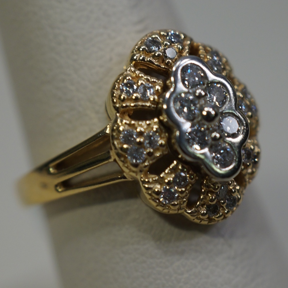 14K Two Tone Gold Genuine Diamond Ring - Picture 2 of 6